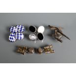 Four pairs of silver cufflinks including Concorde, racing, enamel blue and white chequered, and