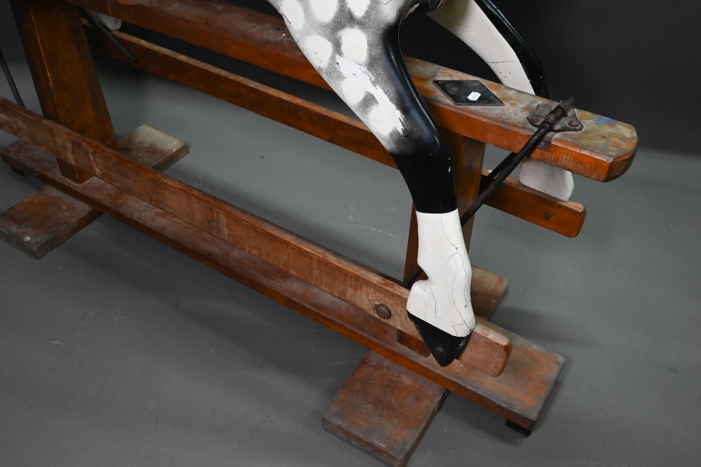 A large antique country house wooden rocking horse, (in later dapple grey finish), with remnants - Image 5 of 11