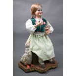 A large 19th century French automaton, Farmer's Daughter Blowing Bubbles, with duckling - she dips