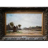 Rosie J Morison - An extensive village view, oil on canvas, signed lower left, 44 x 75 cm