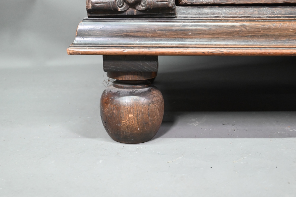 A 17th century jointed oak cupboard, with two moulded panelled doors over a full width drawer, - Image 5 of 10