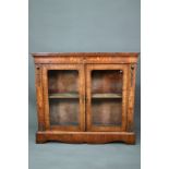 A Victorian floral marquetry inlaid walnut display cabinet, with pair of glazed-in doors enclosing a