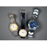 A Seiko 5 wristwatch, stainless steel, blue calendar to/w an Oris gold plated calendar dial