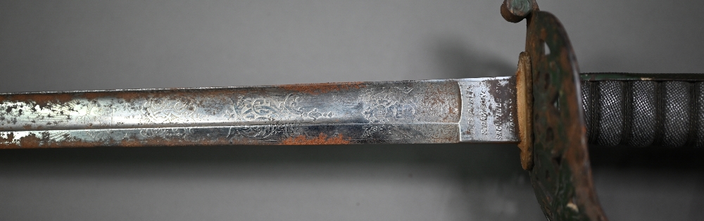 An Edwardian officer's sword by Jones, Chalk & Danson, London, with etched blade, pierced guard, - Image 2 of 4