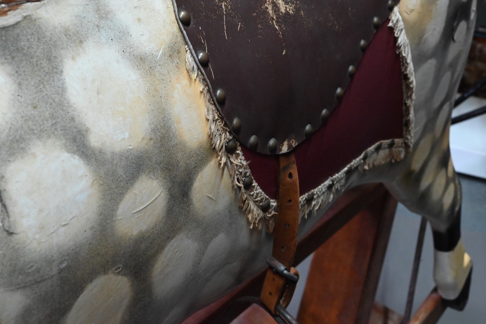 A large antique country house wooden rocking horse, (in later dapple grey finish), with remnants - Image 7 of 11