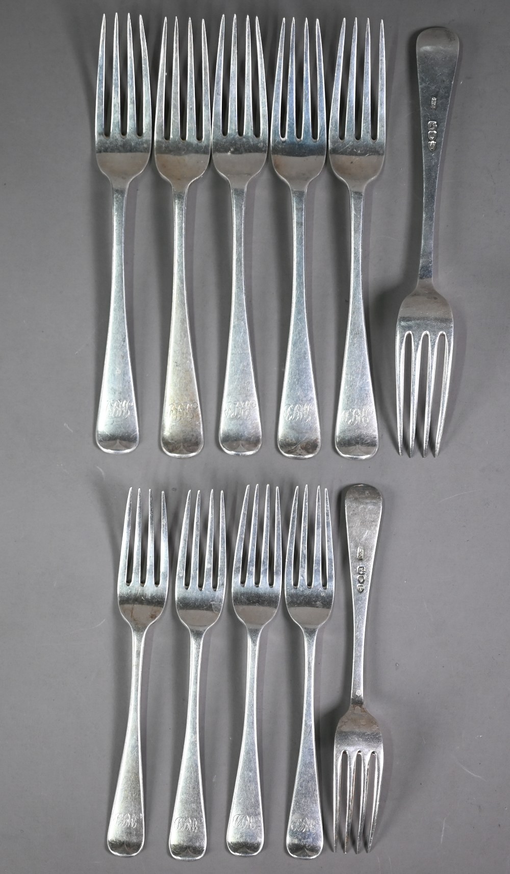 A part set of late Victorian old English pattern silver flatware, comprising six each tablespoons - Image 3 of 3