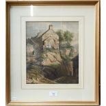 Samuel Smith attrib (1790-1840) - 'Figures on a village path', watercolour, 30 x 25.5 cm