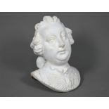 A Chelsea white-glazed porcelain bust of William, Duke of Cumberland, with ribboned wig and