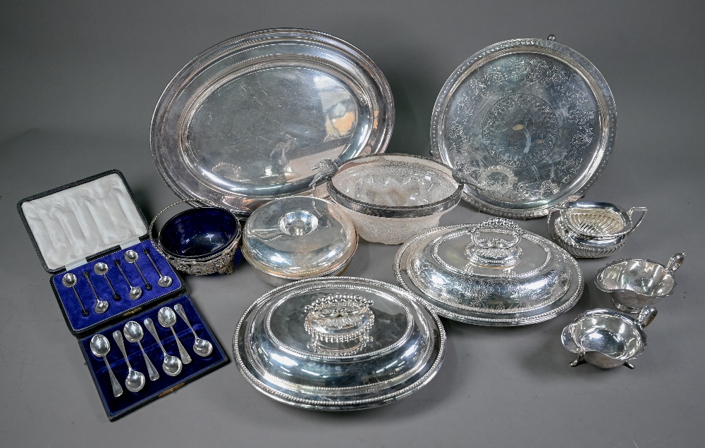 A 19th Century Continental crackle-glass bowl, the electroplated rim mounted with doves 27cm wide,