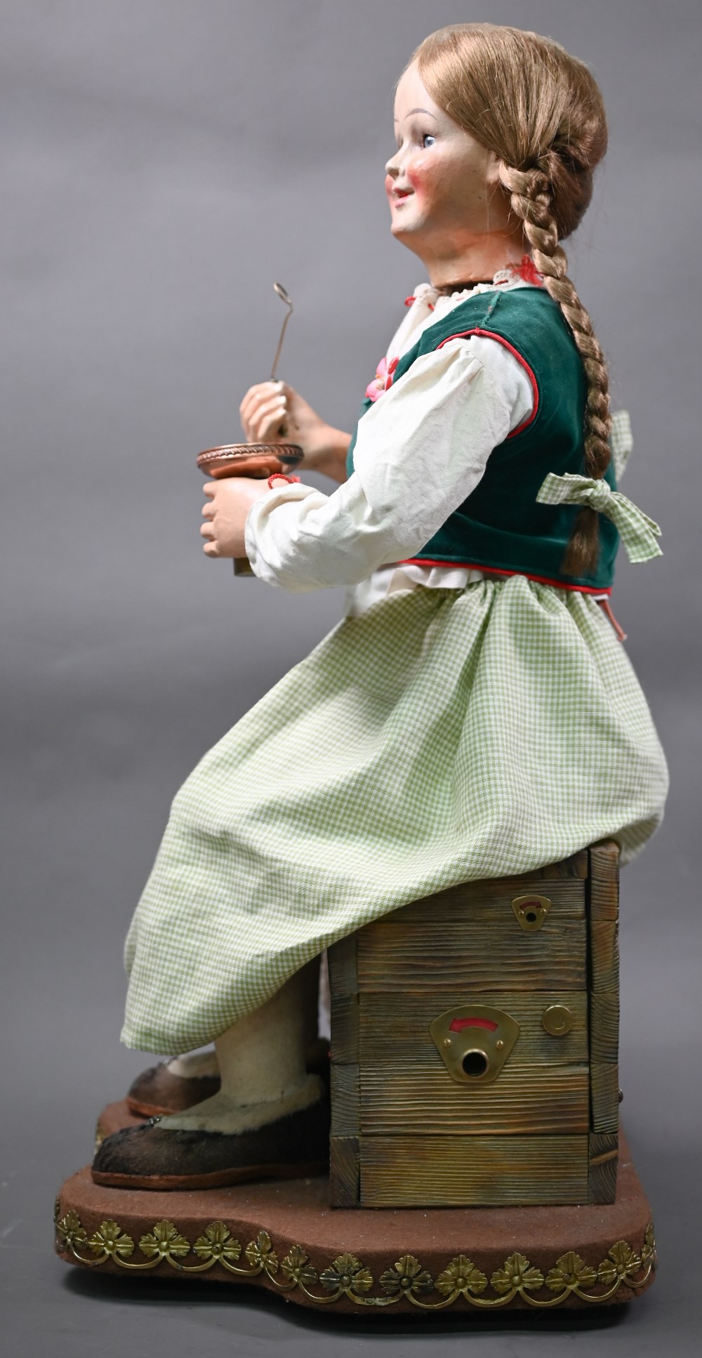 A large 19th century French automaton, Farmer's Daughter Blowing Bubbles, with duckling - she dips - Image 6 of 7