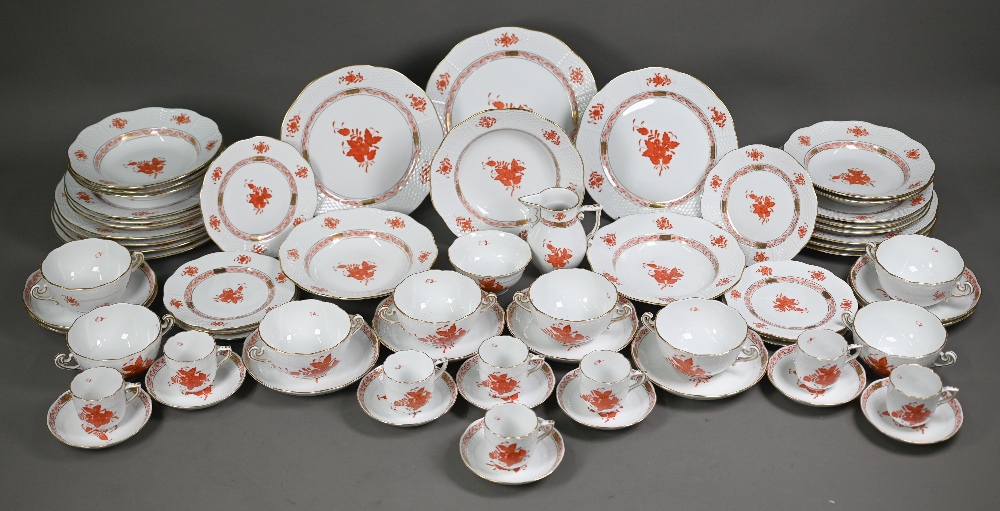 A Herend Red Apponyi dinner service complete for eight settings, comprising 25 cm dinner plates,