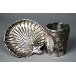 A silver Christening mug of tapering form with foliate engraving, Birmingham 1919, to/w a