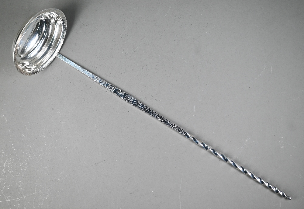 Unusual George III silver punch ladle with oval bowl and full silver handle, with engraved - Image 4 of 7