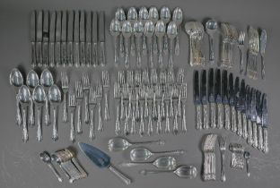 Extensive set of Hardy A1 plate Dubarry flatware and cutlery (for twelve settings with many