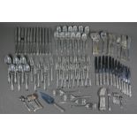 Extensive set of Hardy A1 plate Dubarry flatware and cutlery (for twelve settings with many