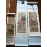 A 20th century Chinese scroll painting, watercolour on silk 'Flower and Bird' by Yee Yat (Hong Kong)