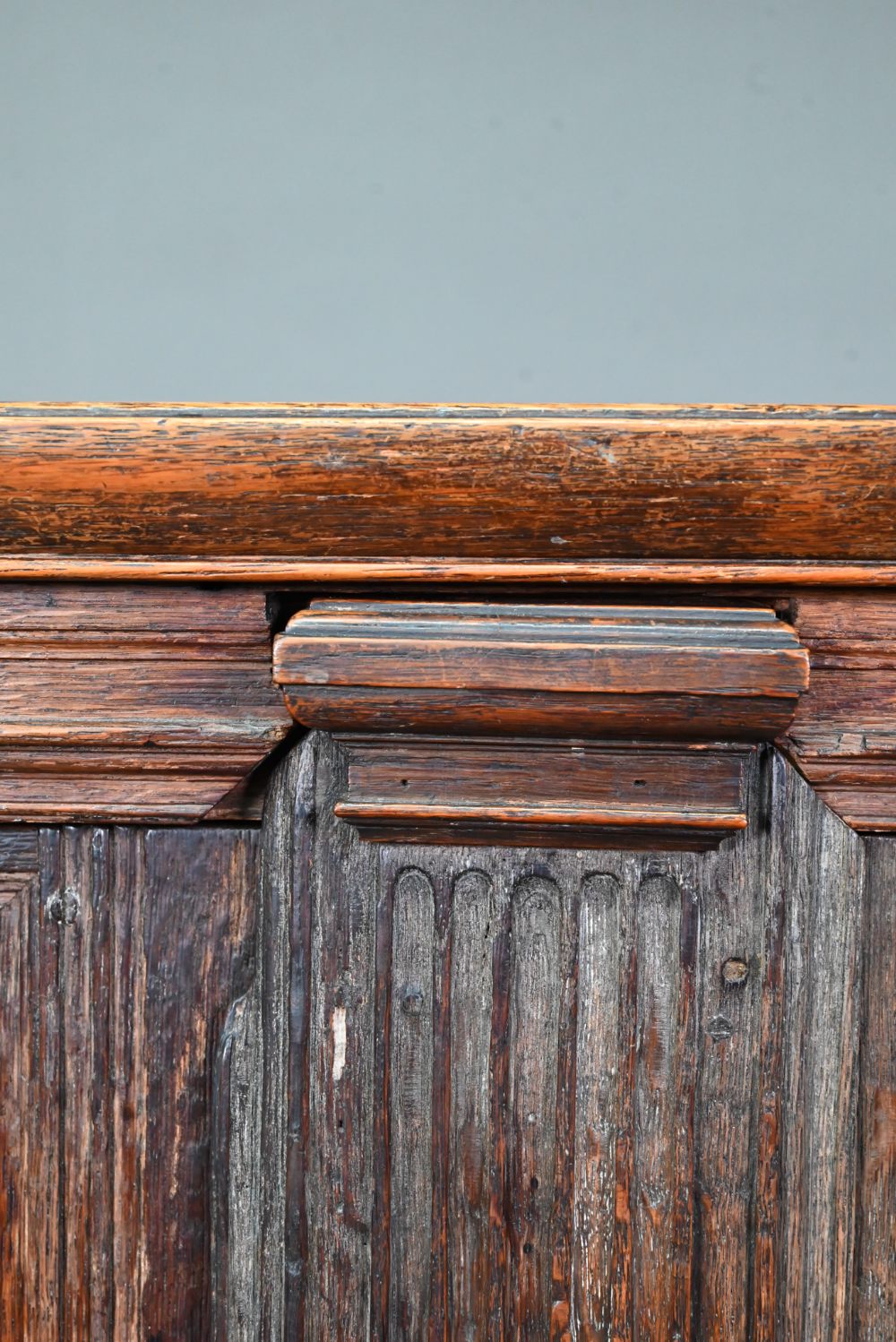 A 17th century jointed oak cupboard, with two moulded panelled doors over a full width drawer, - Image 9 of 10
