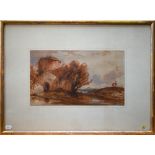 James T Herve d'Egville (c. 1806-1880) - 'Ostia on the Tiber', watercolour, bodycolour and gum