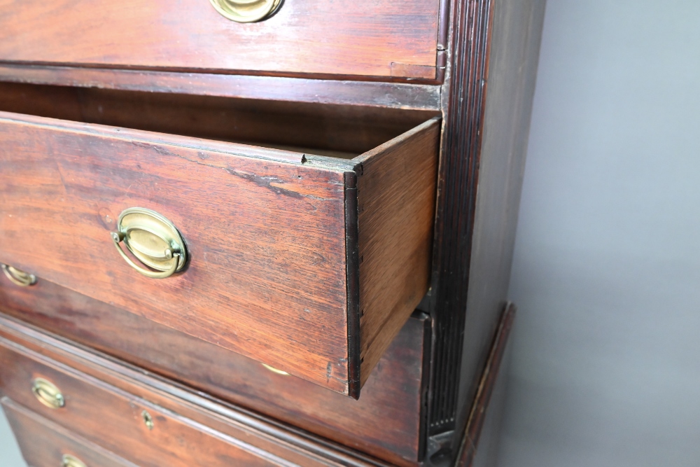 A George III mahogany chest on chest of three short over three long graduated drawers flanked by - Image 6 of 8