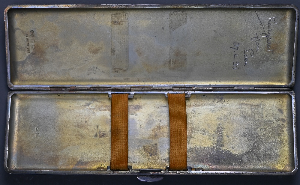 A silver hip-pocket cigarette case, WH Haseler Ltd, Birmingham 1920, to/w a lady's art deco - Image 3 of 5