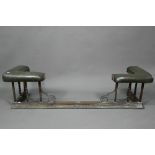 An Art Nouveau club fender, with green leather corner seats, 138 cm w x 40 cm x 35 cm h (internal