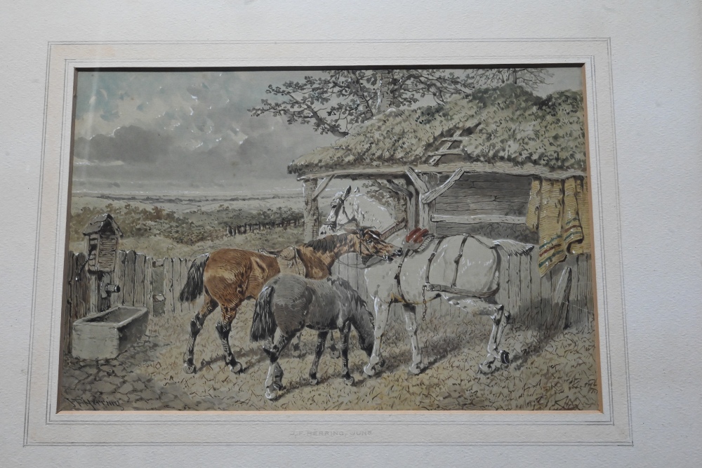 J F Herring Jr (1815-1907) - A pair of studies of horse and ponies in a landscape, watercolour, - Image 5 of 7