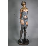 A large spelter 'risque' semi-nude figure in the Art Deco manner after Bruno Zach - 'The Riding