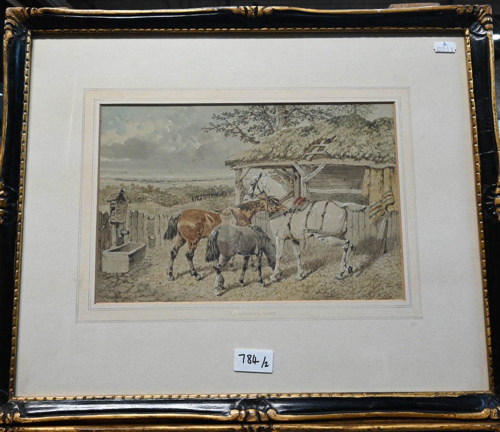 J F Herring Jr (1815-1907) - A pair of studies of horse and ponies in a landscape, watercolour, - Image 3 of 7