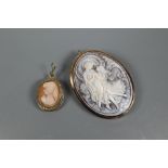 A 19th century Italian oval shell cameo carved in relief featuring two dancing figures, in yellow