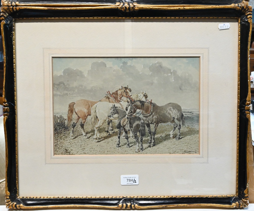 J F Herring Jr (1815-1907) - A pair of studies of horse and ponies in a landscape, watercolour, - Image 2 of 7