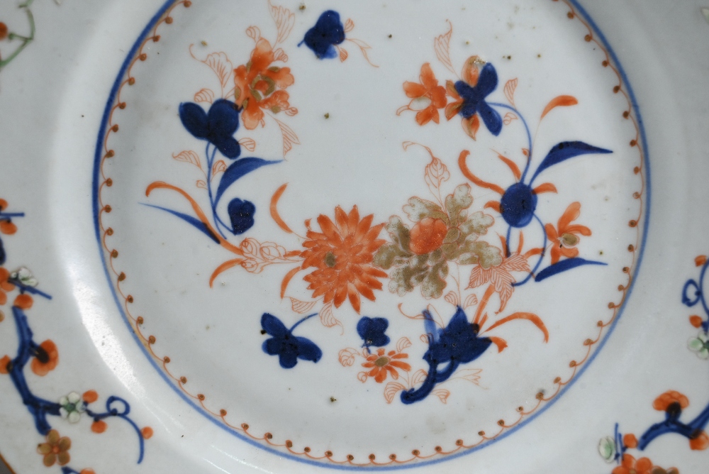 Three 18th century Chinese Imari plates, Kangxi period (1662-1722) Qing dynasty, all with floral - Image 10 of 16