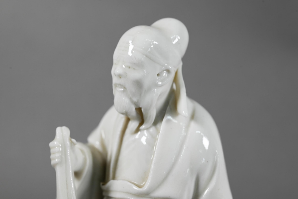 Four late 19th or early 20th century Chinese blanc-de-chine dehua porcelain figures of Daoist - Image 6 of 7