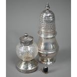 A Britannia standard silver baluster sugar caster, D&J Welby Ltd., London 1915, 6.3oz, 16cm, to/w