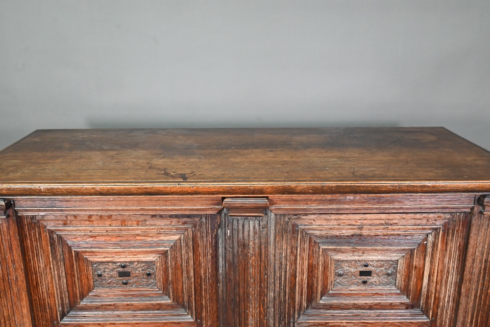 A 17th century jointed oak cupboard, with two moulded panelled doors over a full width drawer, - Image 2 of 10