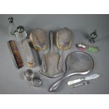 Silver-backed four piece brush set including hand-mirror, to/w another mirror and various silver and