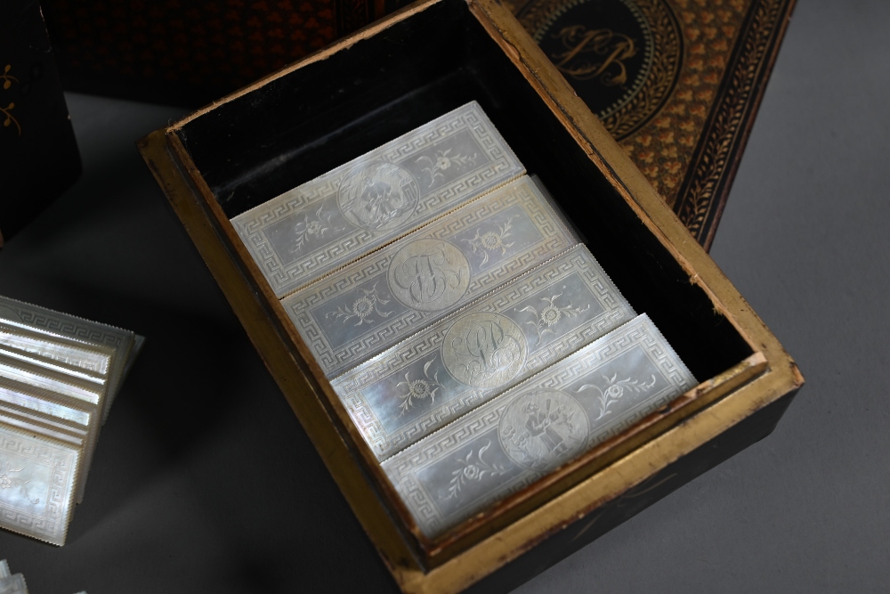 A large set of late 18th or early 19th century bespoke Chinese mother-of-pearl gaming counters, - Image 5 of 13