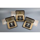 Three cased 1978 Bahamas silver proof $10 coins, depicting Prince Charles