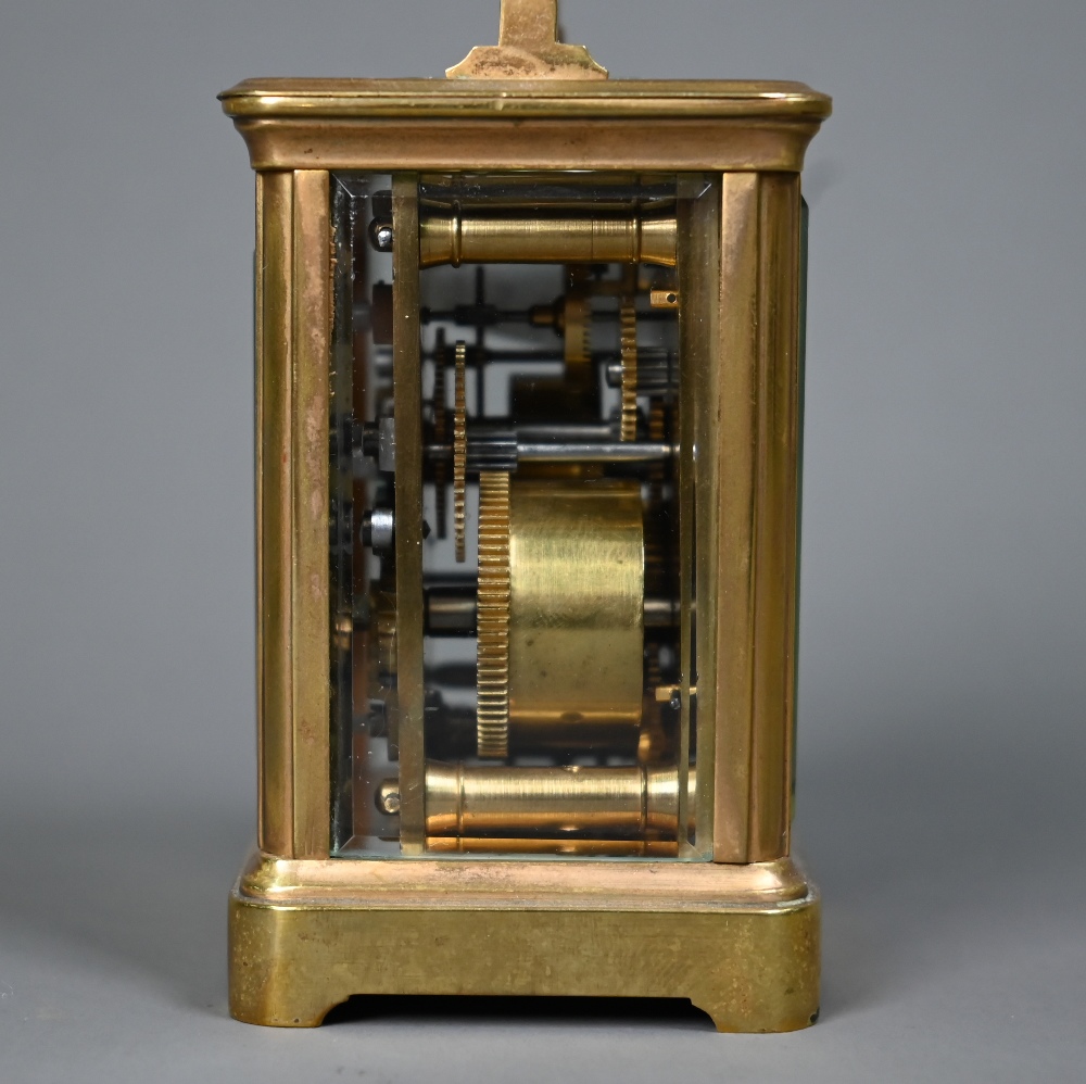 A miniature brass cased carriage alarm clock, 9 cm h - Image 4 of 6