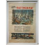 A World War II Russian hand-coloured and inscribed poster giving instructions to partisans on