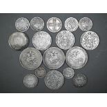 A selection of Georgian British silver coinage including 1758 shilling VF, 1762 3d VF, 1816 half