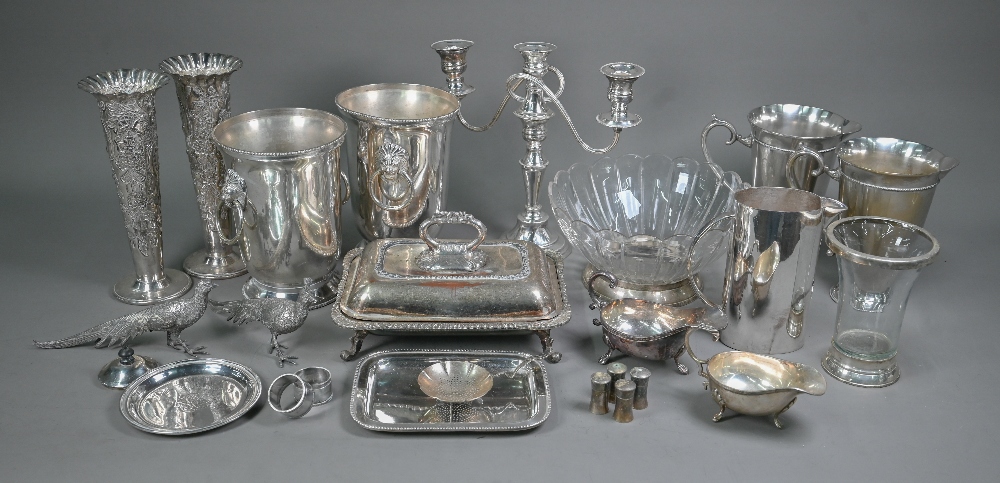 A quantity of electroplated wares, including a pair of flute vases, pair of ice buckets, pair of - Image 2 of 5