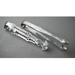 Pair of George III bright-cut silver sugar tongs, Samuel Godbehere & Edward Wigan, London 1796, to/w