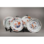 Three 18th century Chinese Imari plates, Kangxi period (1662-1722) Qing dynasty, all with floral