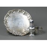 A Victorian silver card salver in the Georgian taste, with moulded rim and three scroll feet,