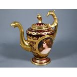 A Vienna porcelain cabinet coffee pot with medallion painted with 'Erbluth' - portrait of a young