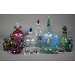 A collection of thirteen Venetian glass scent bottles with dippers to/w another without dipper,