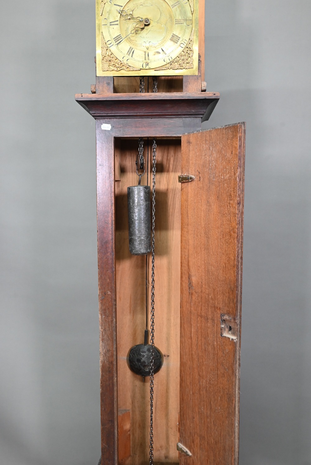 Benjamin James, Shaston, an 18th century oak longcase clock, the 30 hour movement with engraved - Image 6 of 6