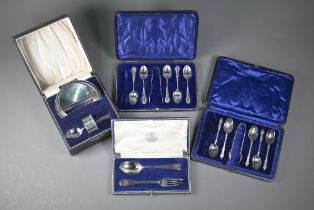 Cased silver Christening bowl, Chester 1923, 12cm, to/w a napkin ring Chester 1912 and a spoon