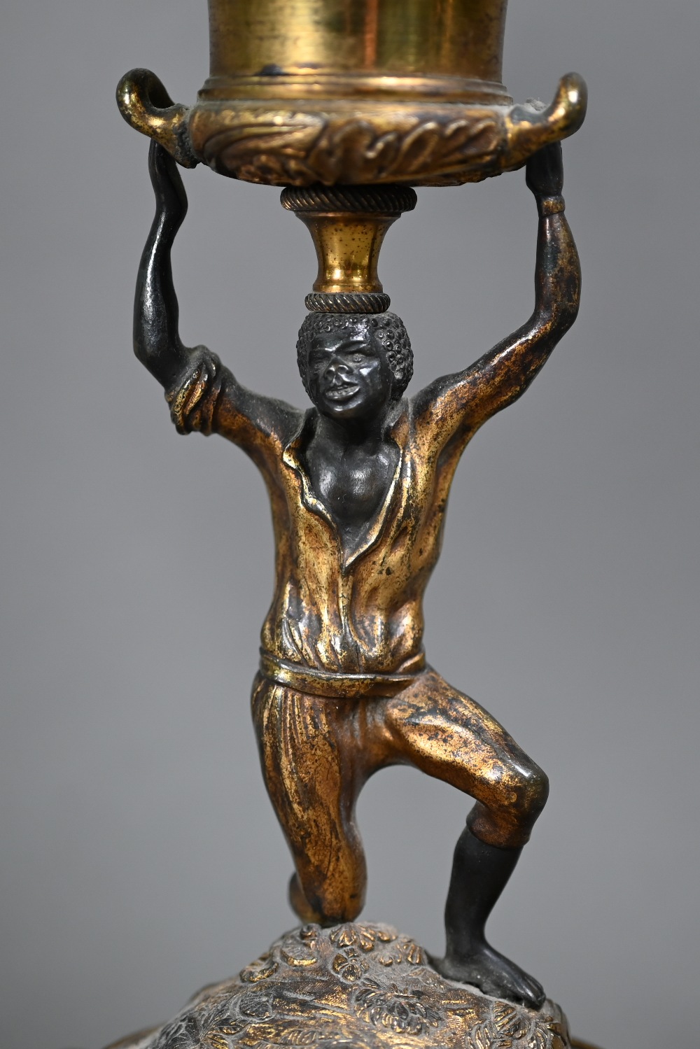 A 19th century ormolu and bronze candelabra, the twin branches raised by a kneeling blackamoor, 39 - Image 3 of 5