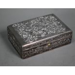 A Victorian silver-clad ebony trinket box, embossed and chased with floral and foliate scrolls and